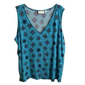Belle Kim Gravel Tunic Shirt Women Size Plus 3X Geometric Print Sleeveless Blue